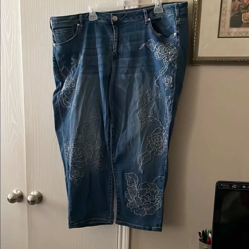 Floral Embroidered Blue Jeans